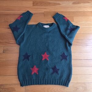 Vintage Blarney Woolen Mill Green And Star Pattern Sweater M/L 100% Pure Wool